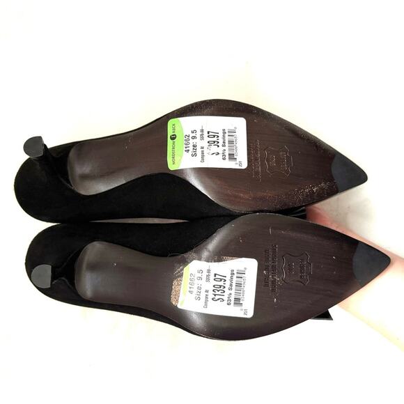 Stuart Weitzman Black Suede Tortoise Shell Satin Bow Heels Size 9.5 - Picture 9 of 9